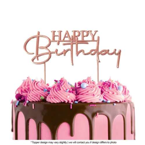 Happy Birthday Metal Cake Topper #3 - Rose Gold - Click Image to Close
